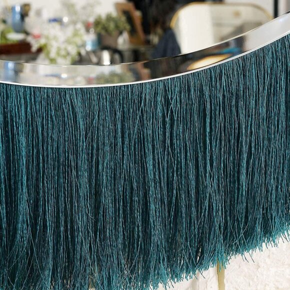 Unique NEW IN BOX Gorgeous Boho Mod Teal Fringe Half Moon Beveled Wall Mirror - Picture 7 of 9
